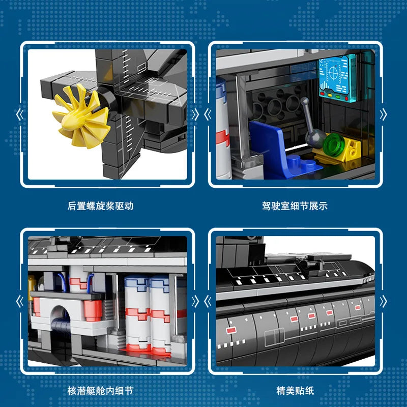 Military The Type 094 Strategic Nuclear Submarine Building Blocks Kit Classic Naval Vessels Ship War Boat Bricks Model Kids Toys - CADA BRICKS®