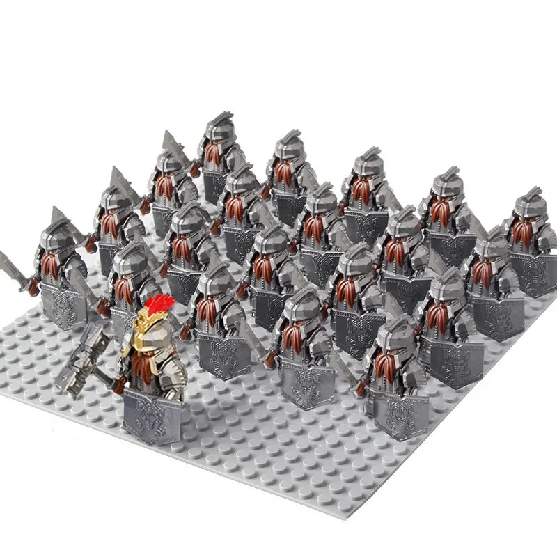 21Pcs The dwarf of the demon world Dann Iron Foot Knight vs Uruk Hai Army Solide Figrues With Shield Sword Spear Kid Blocks Toys