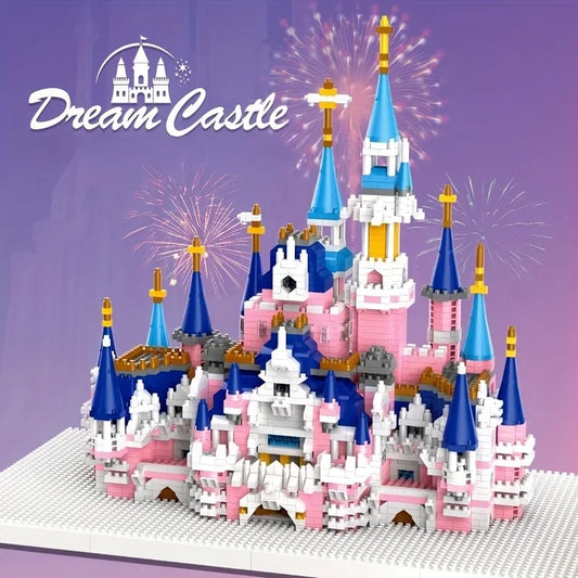 Difficult micro-particle building blocks large pink fantasy castle princess girl castle assembling educational toys