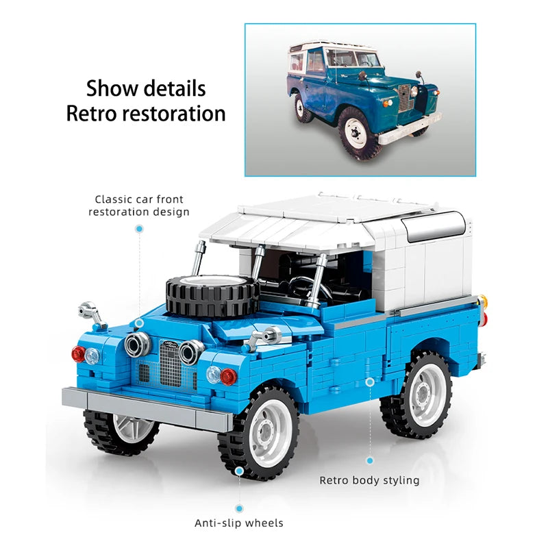 721 elementów City Retro Mechaniczny Pojazd Terenowy Klocki Budowlane Roadster Samochód Wyścigowy Supersamochód Klocki Zabawki Dla Chłopców Prezenty Dla Dzieci