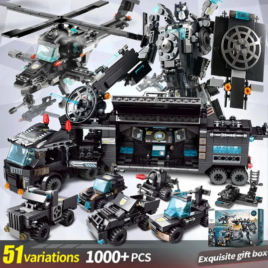 1000+PCS City Police Station Car Headquarters Building Blocks Truck SWAT Figure WW2 Military Bricks Toys for Children Kids - CADA BRICKS®