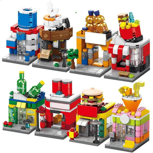 City Mini Shop Supermarket Street View Model Building Blocks Hamburger Restaurant Retail Store Bricks Architecture Friend Girl - CADA BRICKS®