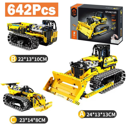 642 3 in 1 Deformation City RC Robot Excavator Racing Car Building Blocks Remote Control Bulldozer Truck Bricks Toys For Kids - CADA BRICKS®