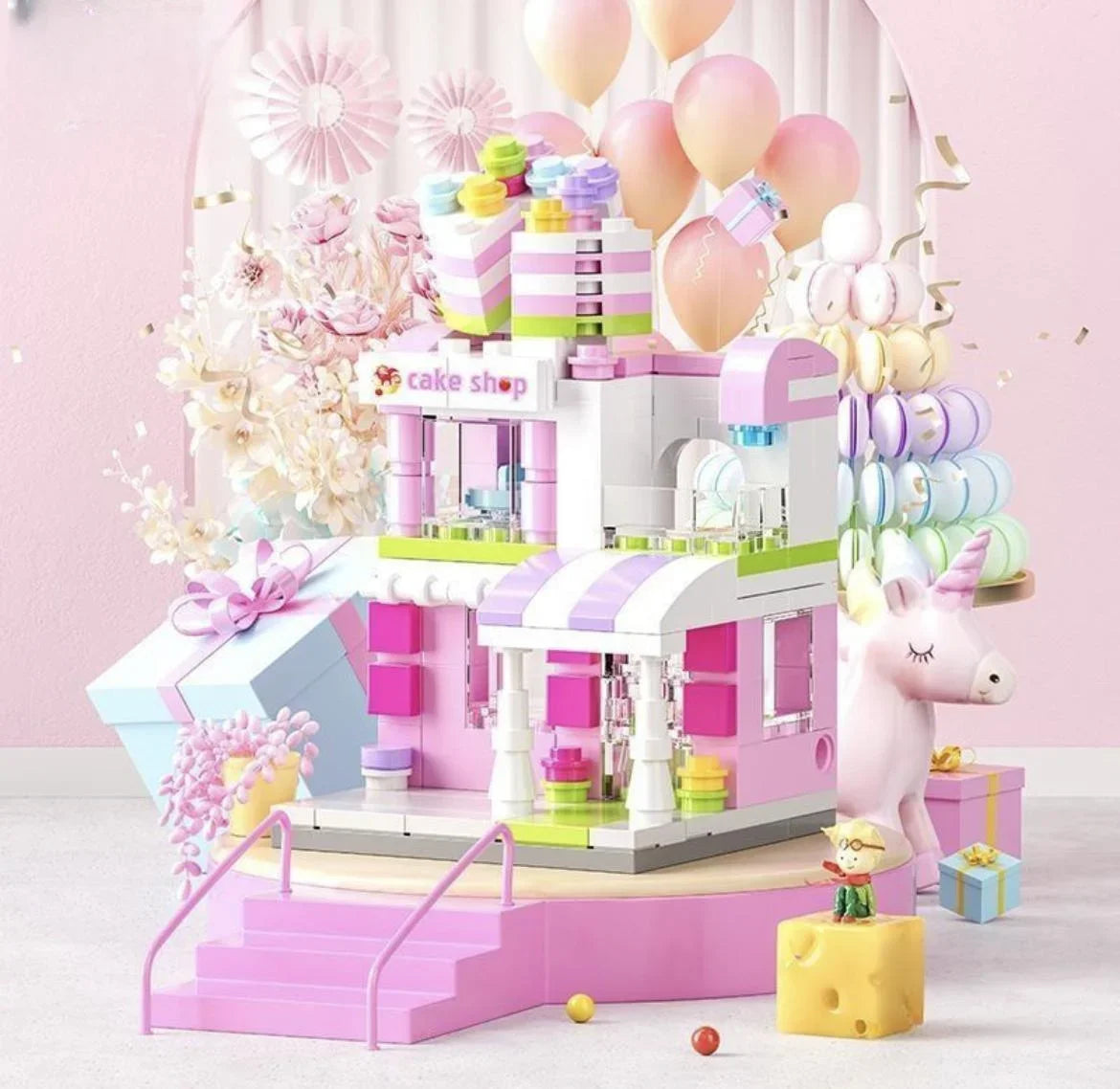 Architektura Widok ulicy Dom Klocki DIY Mini Miasto Sklep Model Zabawki Na Prezenty Świąteczne