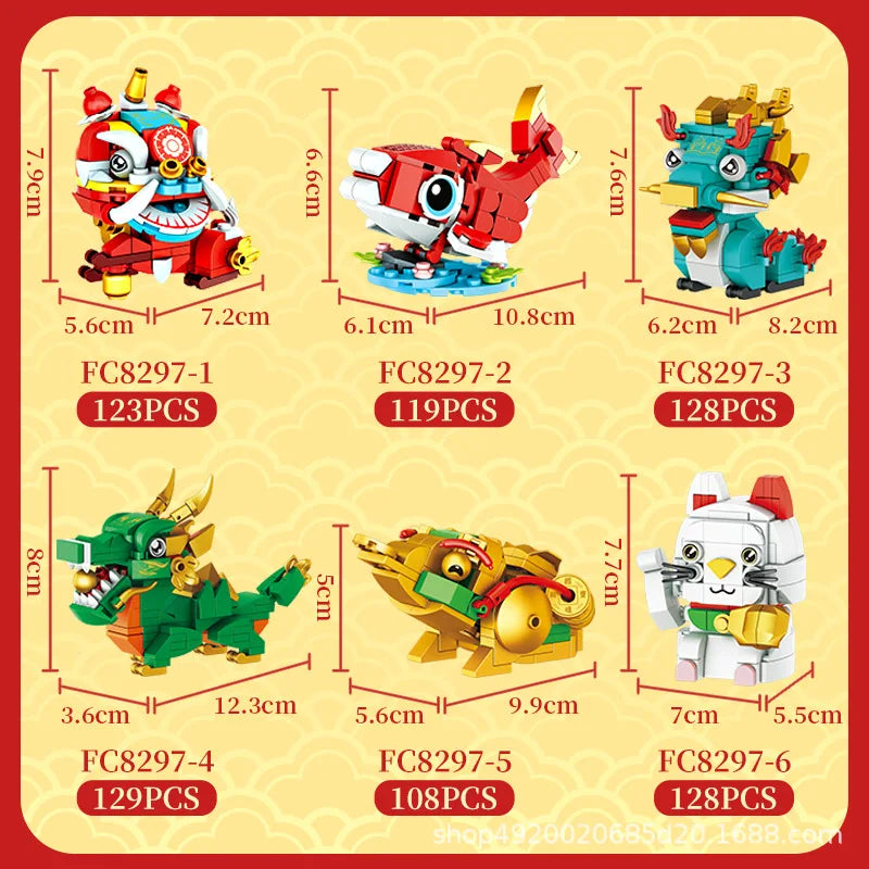 Chinese style beast building blocks ornaments lion awakening dragon year souvenirs new year's day gift toys - CADA BRICKS®