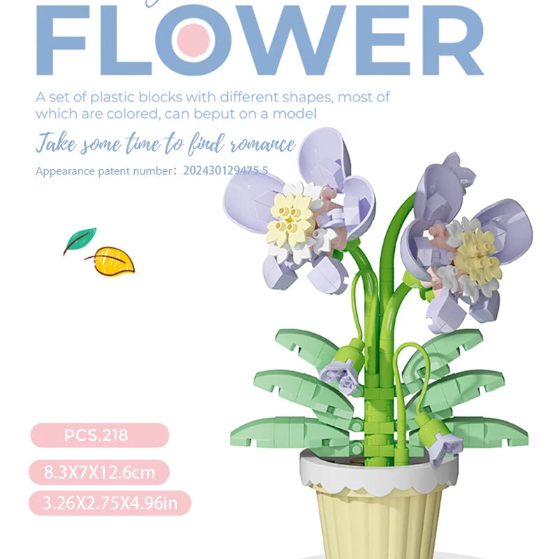 Building block flower simulation bouquet small particle assembly puzzle toy children's handmade DIY potted tabletop ornament