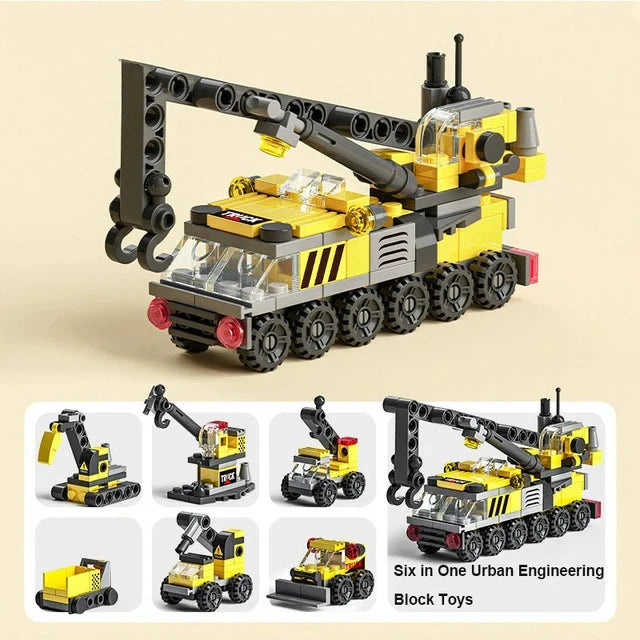Miniaturowe klocki 6 w 1, samochód policyjny, wóz strażacki, klocki do budowy zamku, edukacyjne zabawki dla dzieci, prezenty