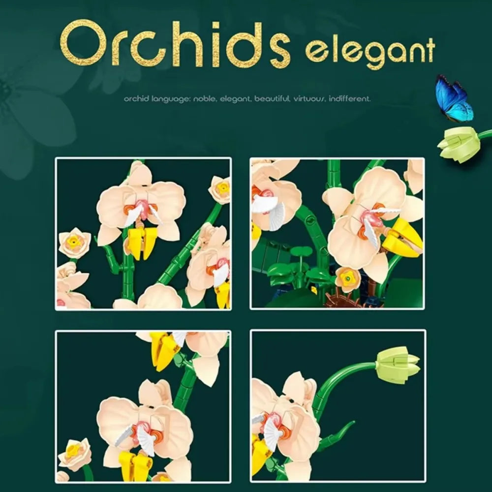Romantic Orchid Flowers Bouquet Building Blocks: Bonsai Style Plant Model Bricks for DIY Home Decoration Ideal Kids' Toy & Gift - CADA BRICKS®