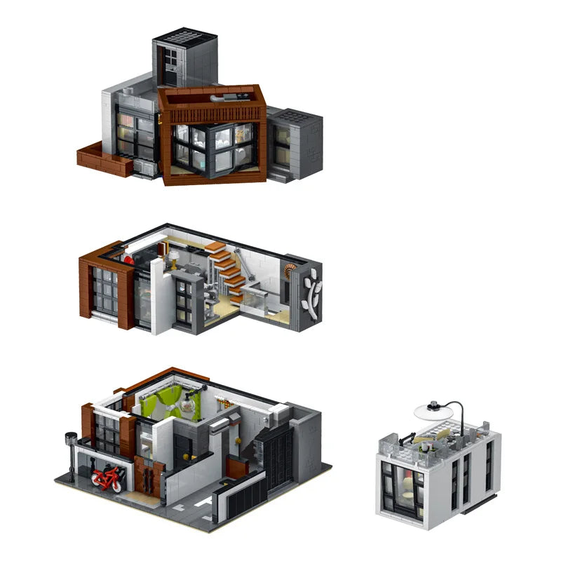 MOC-87366 Kreatywna nowoczesna willa modułowa architektura miejska klocki klocki model widok ulicy zestaw zabawka dla dzieci prezent