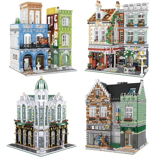 Creative Cuba Hotel City Street View Architecture Building Blocks Gem Shop Bicycle Store Micro Bricks Model Toys Gift Kids Adult