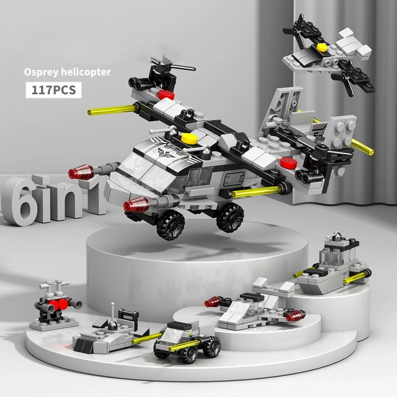 6IN1 Engineering Car Helicopter Truck Tank City Building Blocks Police Bricks Fire Fighting Brick Set Toys for Children