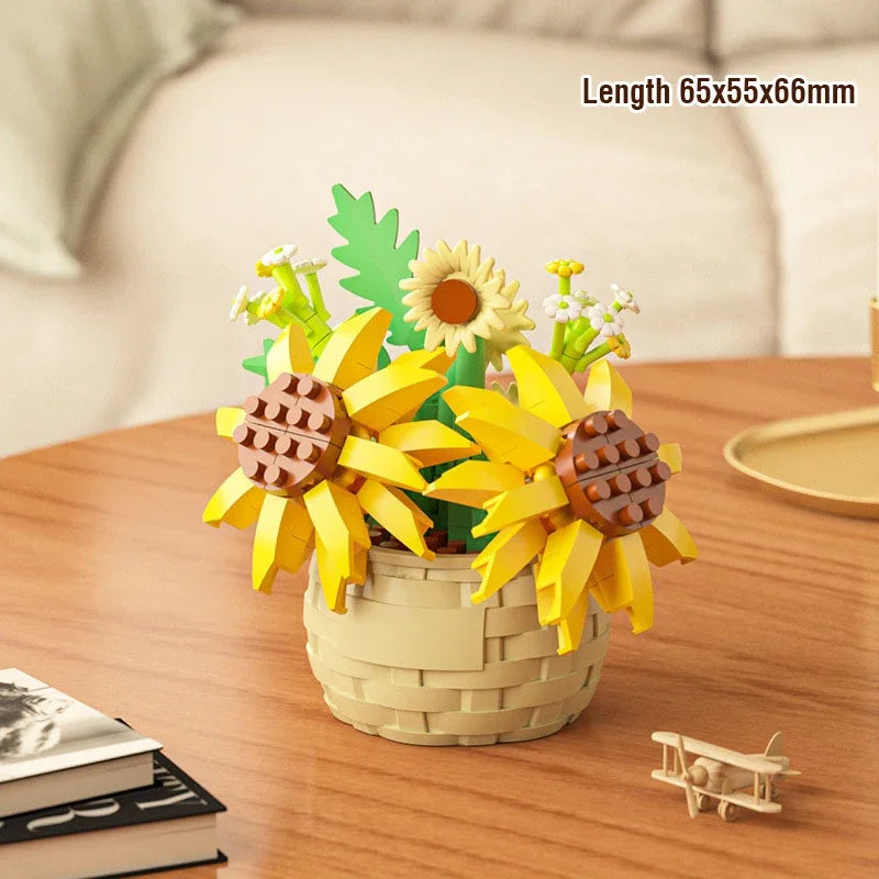 DIY MOC Flower & Tree Gardens Model Bricks - Potted Rose, Sunflower, Succulents Bonsai Girl - Targeted Kid Building Blocks Kits
