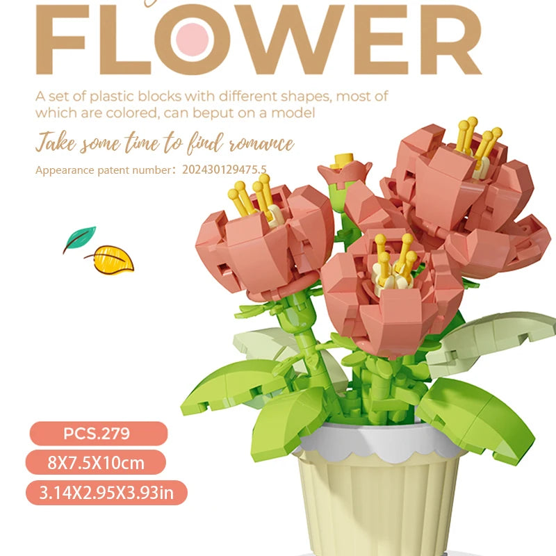Building block flower simulation bouquet small particle assembly puzzle toy children's handmade DIY potted tabletop ornament