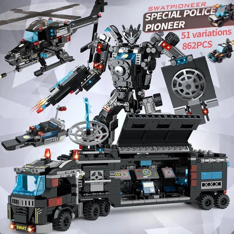 1000+PCS City Police Station Car Headquarters Building Blocks Truck SWAT Figure WW2 Military Bricks Toys for Children Kids - CADA BRICKS®