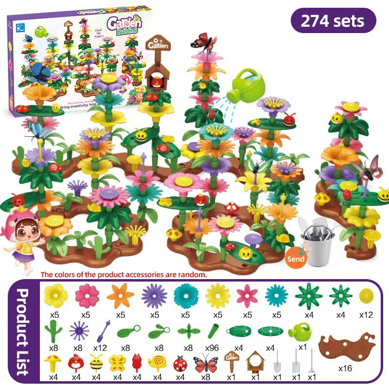 Building Blocks Flower Bouquet Girls Diy Garden Constructor Brick Playset Plant Growing Floral Assembly Educational Stacking Toy