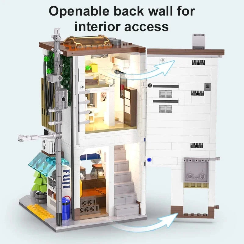 Japanese Street View Building Blocks Tea House Bun House Cafe Store Architecture Model Bricks Kids DIY Toys Holiday Gifts