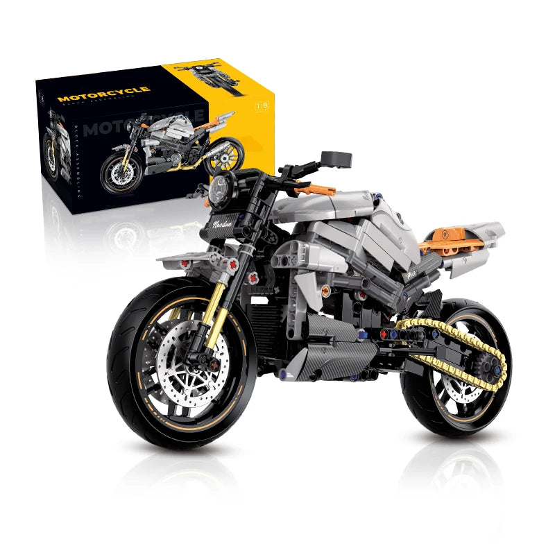 MOC City Classic 1:8 Technology MOTO Bricks Motocykl Lokomotywa Model pojazdu Klocki Urodzinowe Prezenty dla Dzieci Chłopców