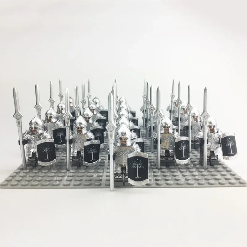 21Pcs The dwarf of the demon world Dann Iron Foot Knight vs Uruk Hai Army Solide Figrues With Shield Sword Spear Kid Blocks Toys