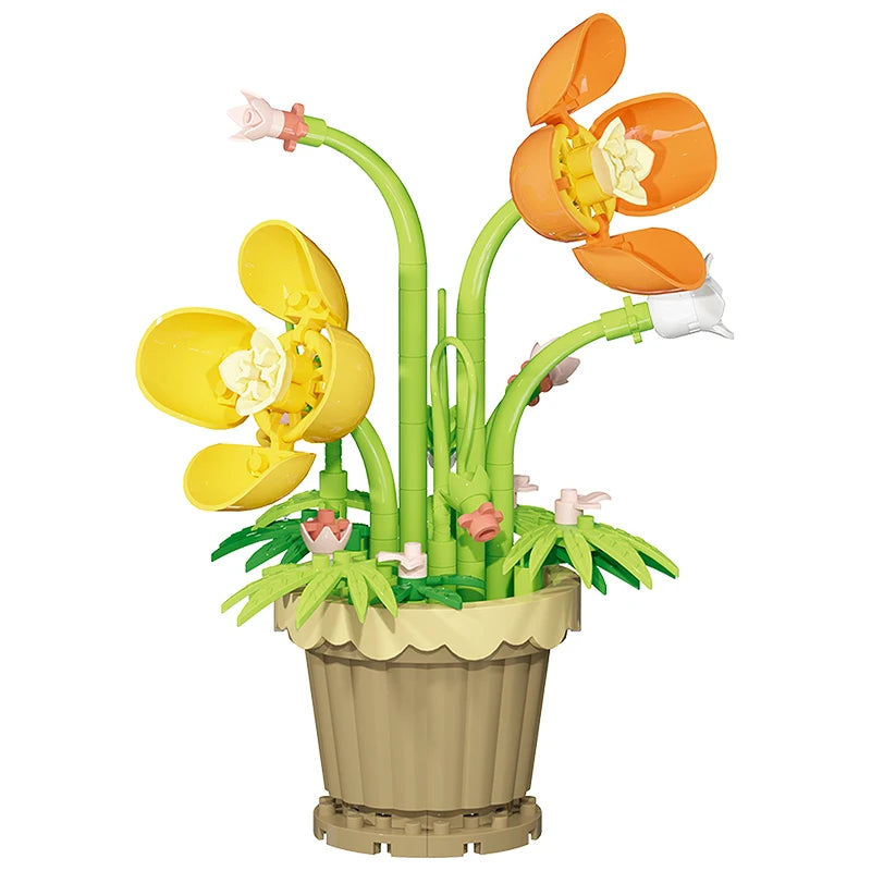 Building block flower simulation bouquet small particle assembly puzzle toy children's handmade DIY potted tabletop ornament