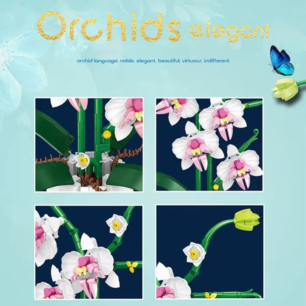 Romantic Orchid Flowers Bouquet Building Blocks: Bonsai Style Plant Model Bricks for DIY Home Decoration Ideal Kids' Toy & Gift - CADA BRICKS®