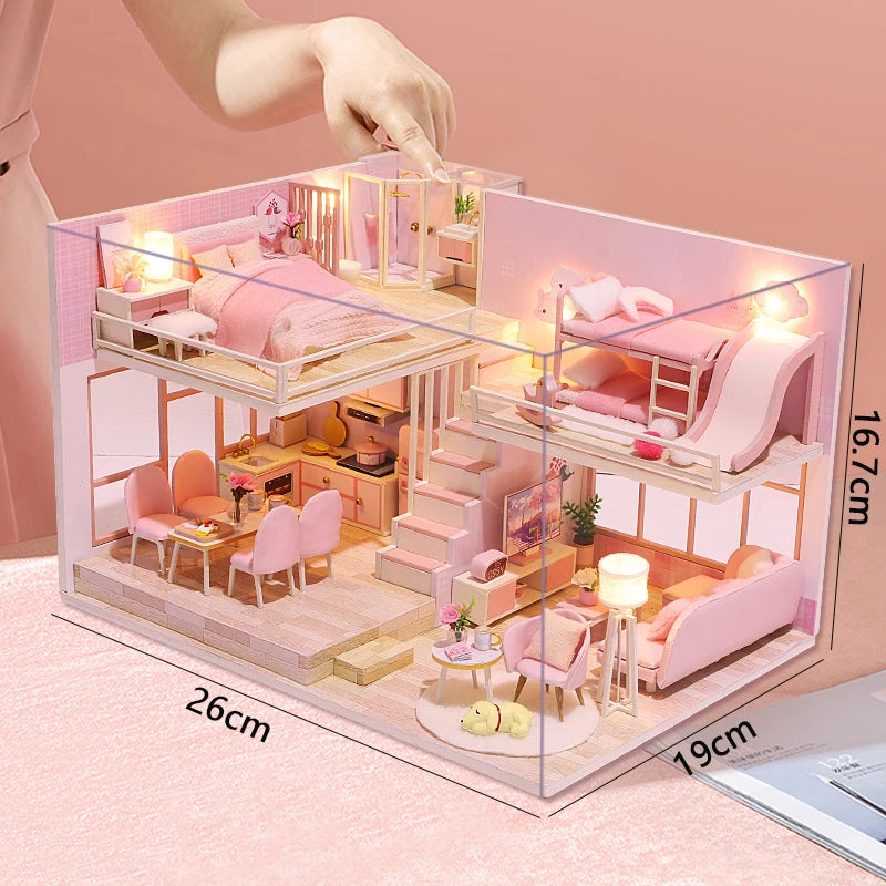 Doll House Kit 3D Wooden Mini DollHouse Assembly Building with Furniture Kit Toys Children's Birthday Gift 3D Puzzle Handmade