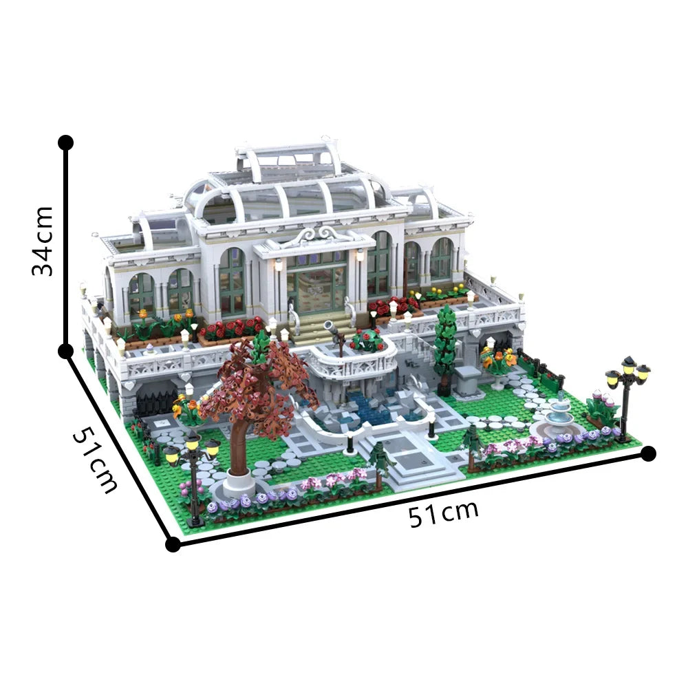 MOC Grand Botanic Palace Garden Building Blocks Fountain Square European Palace Garden Palace Bricks