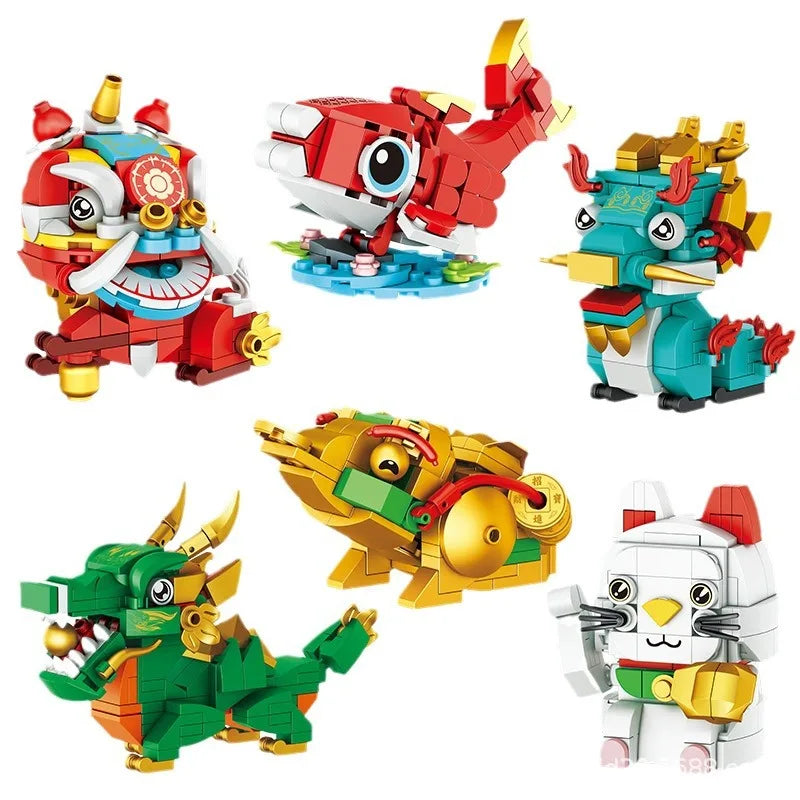 Chinese style beast building blocks ornaments lion awakening dragon year souvenirs new year's day gift toys - CADA BRICKS®