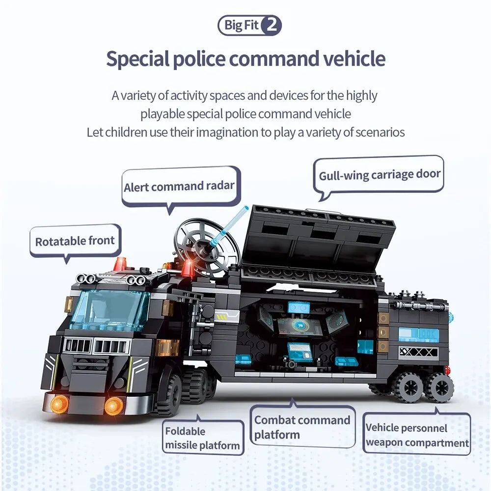1000+PCS City Police Station Car Headquarters Building Blocks Truck SWAT Figure WW2 Military Bricks Toys for Children Kids - CADA BRICKS®