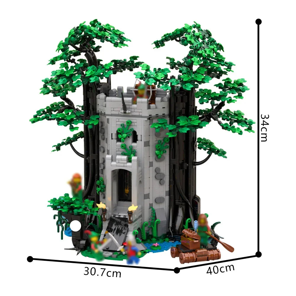 MOC Forestmen River's Fortress Model Building Blocks Medieval Forest Castle Defence Tower Architecture Brick Toys Adult Gift