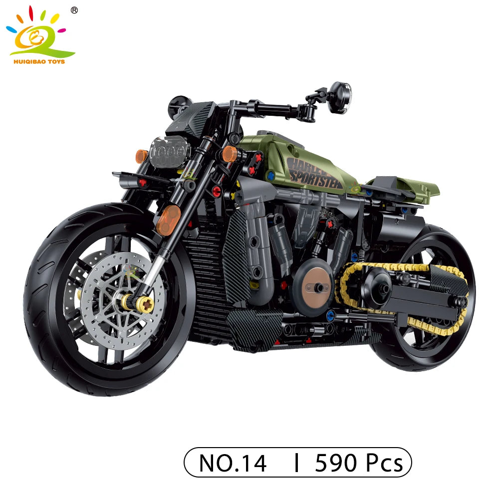 HUIQIBAO 1:8 Classic Motorbike Building Blocks High-tech Model Moto City Racer Bricks Toy for Kid Boy Children Adult MOC Car Set - CADA BRICKS®