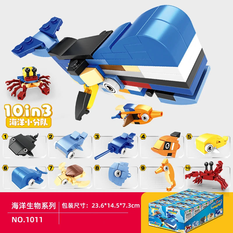 Engineering car blocks 10 in 1 Police car Aircraft Tank warship Fire truck Robot Building bricks Boy toys Children's gifts