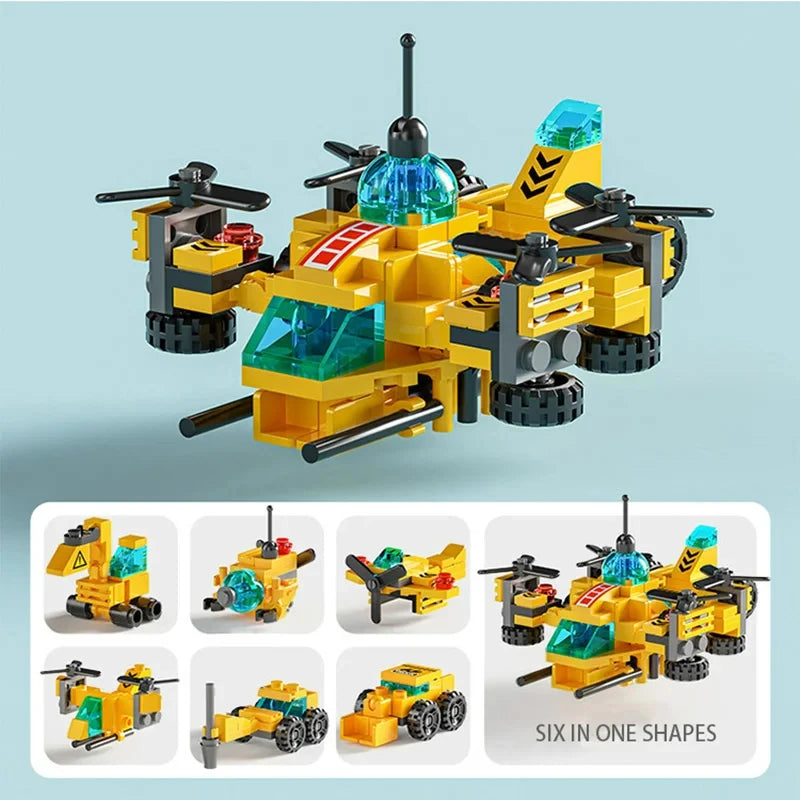 Miniaturowe klocki 6 w 1, samochód policyjny, wóz strażacki, klocki do budowy zamku, edukacyjne zabawki dla dzieci, prezenty