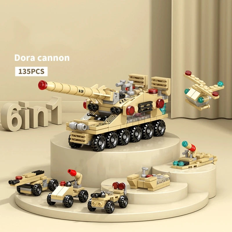 6IN1 Engineering Car Helicopter Truck Tank City Building Blocks Police Bricks Fire Fighting Brick Set Toys for Children
