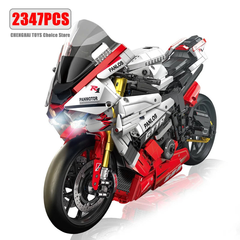 Ekspert techniczny Samochód wyścigowy motocykl Klocki V4S PH4 H2R R1 Motocykl ze światłem LED Klocki Zabawki dla dzieci Prezenty