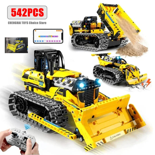 542pcs 3 in 1 Remote Control Programming Truck/Bulldozer Building Blocks Stem Kits for Kids Age 8-10 Educational Toys Boys Gifts - CADA BRICKS®