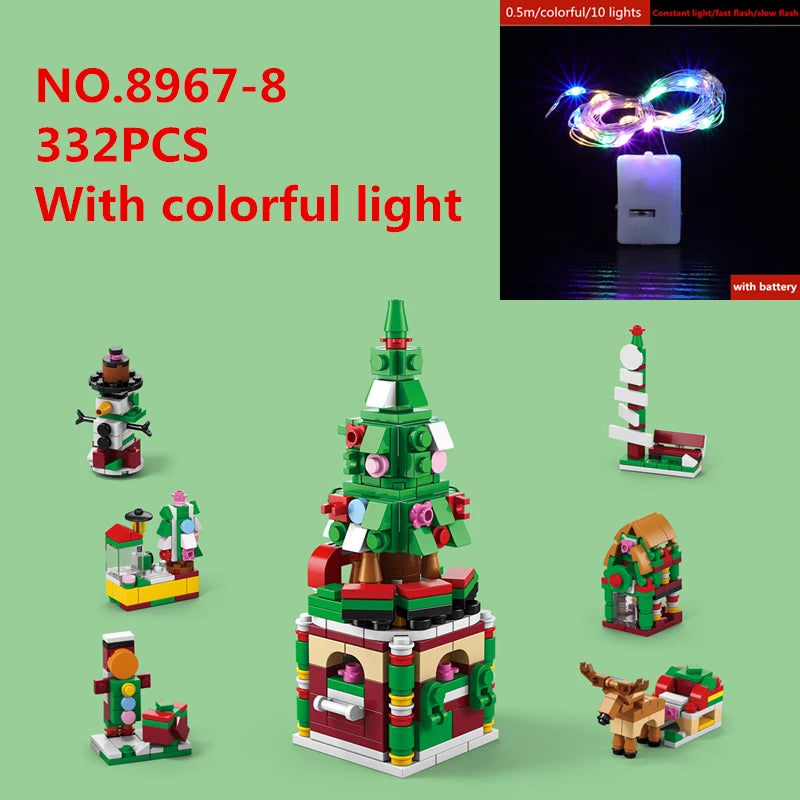 6 In 1 Upgraded Christmas Series Building Blocks Set With Light Creative Winter Village House DIY Bricks Toys For Kids Xmas Gift