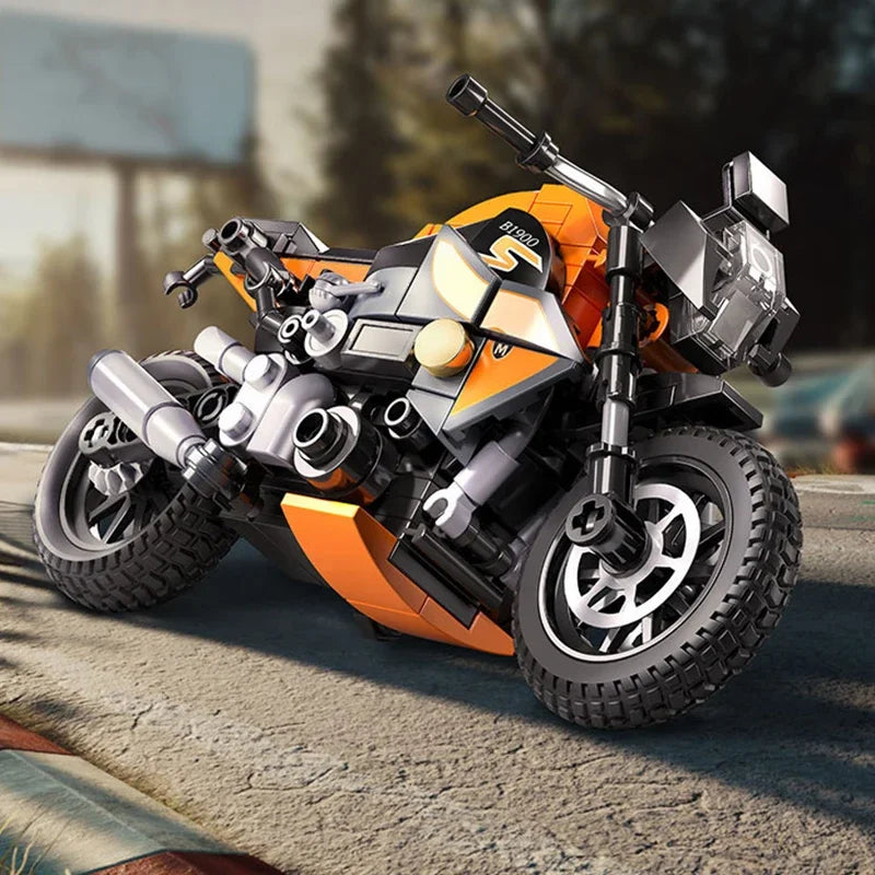 196 sztuk pomarańczowych klocków motocyklowych, małe klocki do budowania, puzzle do samodzielnego montażu dla dzieci
