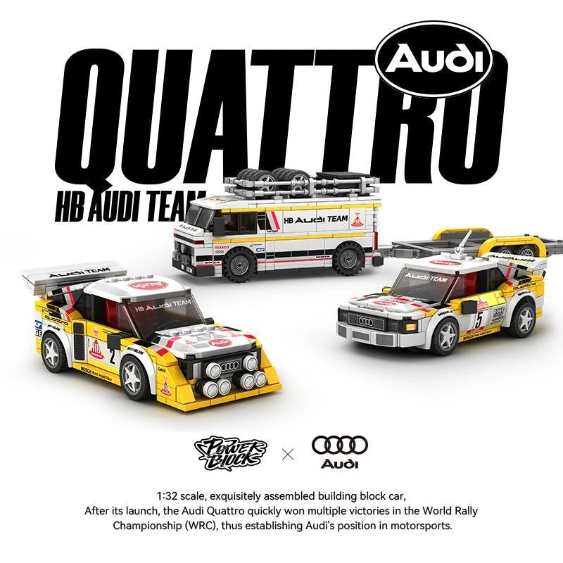 PB8812 1:32 City Speed Champions Sports Quattro S1 Car Model Building Blocks E2 Team Truck Trailer Bricks Kids Gifts For Boys