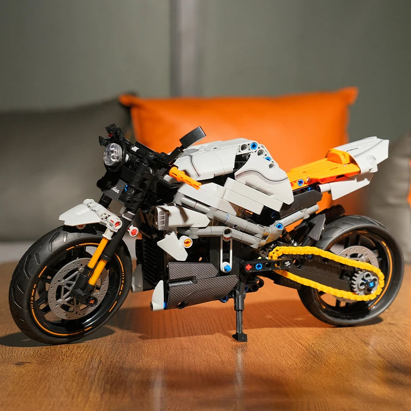 MOC City Classic 1:8 Technology MOTO Bricks Motocykl Lokomotywa Model pojazdu Klocki Urodzinowe Prezenty dla Dzieci Chłopców