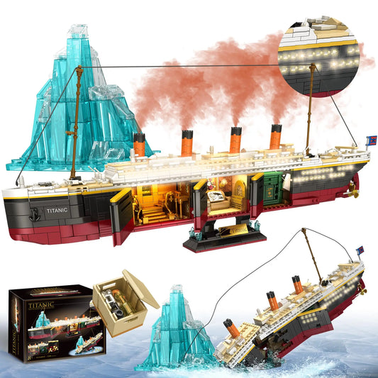 2288Pcs Titanic Model Creative Luxury Cruise Ship Set Moc City Boat Assembly Building Blocks with Lights Brick Toys For children