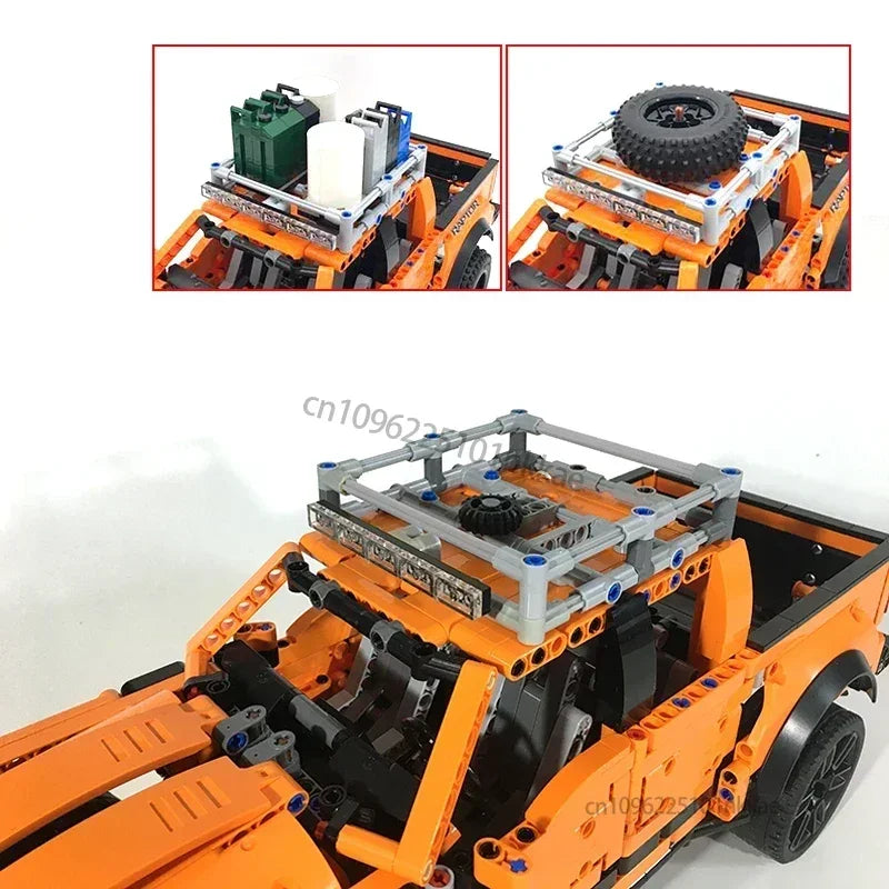 MOC 42126 F-150 Raptor Car Trailer Technical Hitch Crane Platform Hardtop Bumper Roofrack Building Blocks DIY Bricks Toy Gifts - CADA BRICKS®