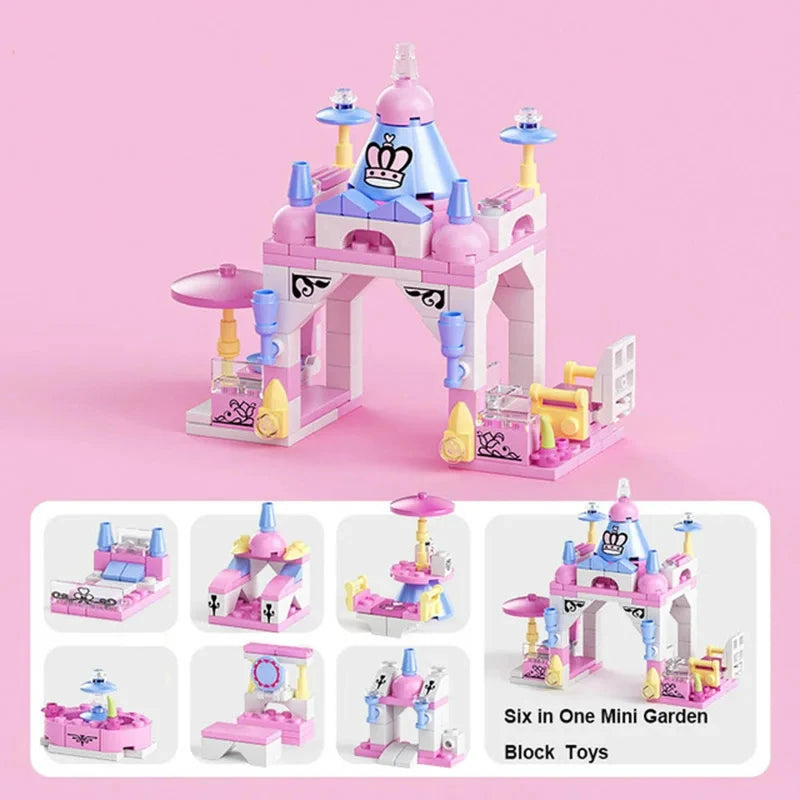 Miniaturowe klocki 6 w 1, samochód policyjny, wóz strażacki, klocki do budowy zamku, edukacyjne zabawki dla dzieci, prezenty