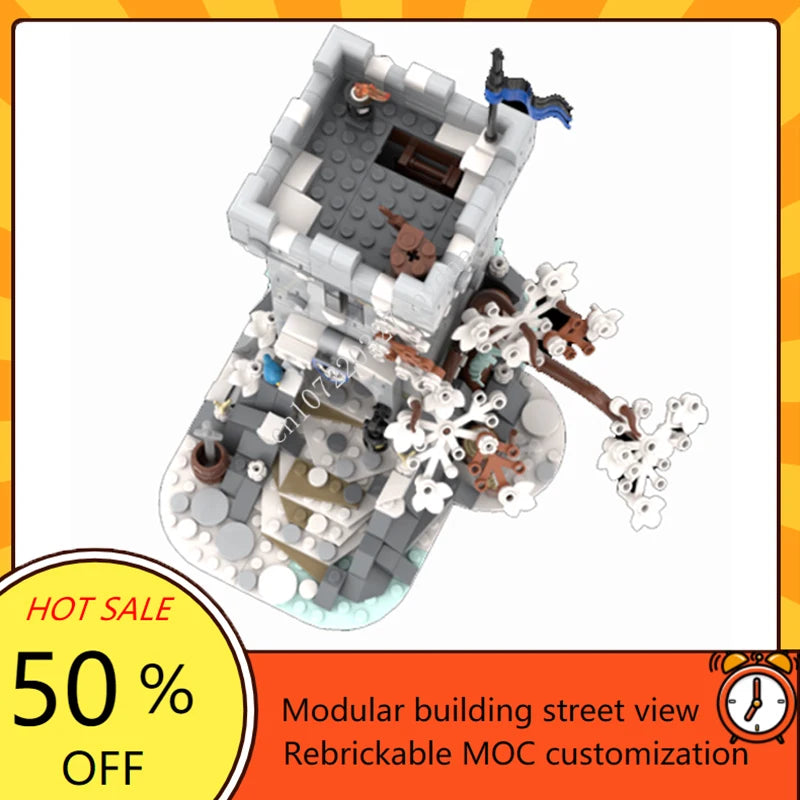 700 szt. Zimowa wieża strażnicza MOC Kreatywna średniowieczna forteca Architektura Model zamku Klocki architektoniczne Zabawka prezent