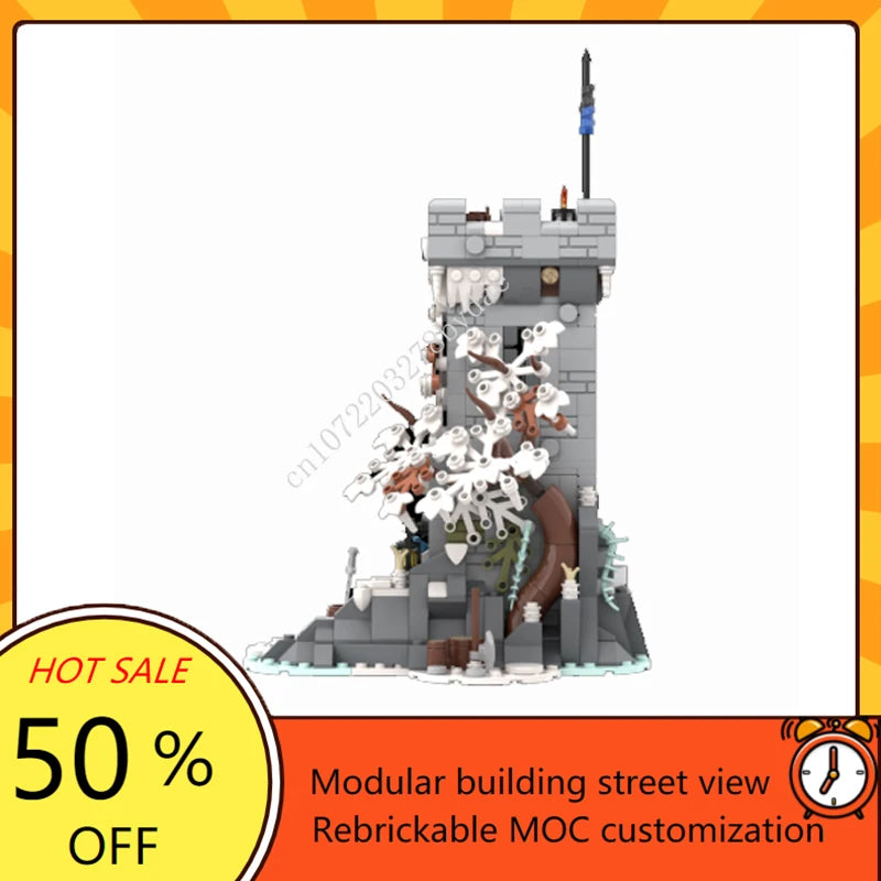 700 szt. Zimowa wieża strażnicza MOC Kreatywna średniowieczna forteca Architektura Model zamku Klocki architektoniczne Zabawka prezent