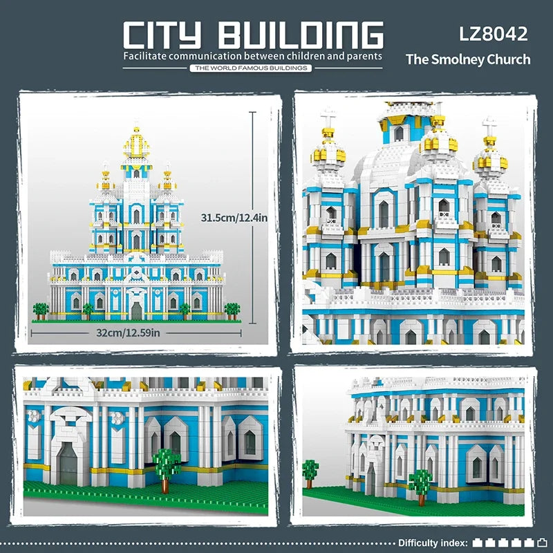 3737 szt. Model kościoła Smolny, klocki budowlane, światowej sławy atrakcje, architektoniczny widok ulicy, klocki dla dzieci, zabawki DIY, prezent świąteczny