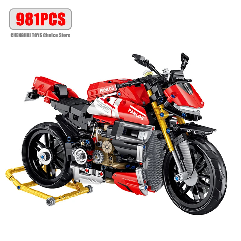 981 szt. City Technical Locomotive Motorcycle Building Blocks MOC Speed Supercar Model motocykla Bricks Boy Toys na prezent dla dzieci