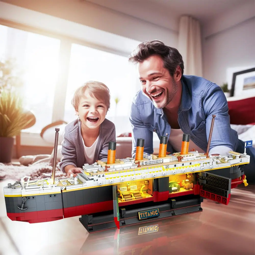 Titanic Building Set with LED-2 in 1 Titanic Ship Mini Block Ship Model with Glacier Display Stand Toy Gift for Adults Kids10+