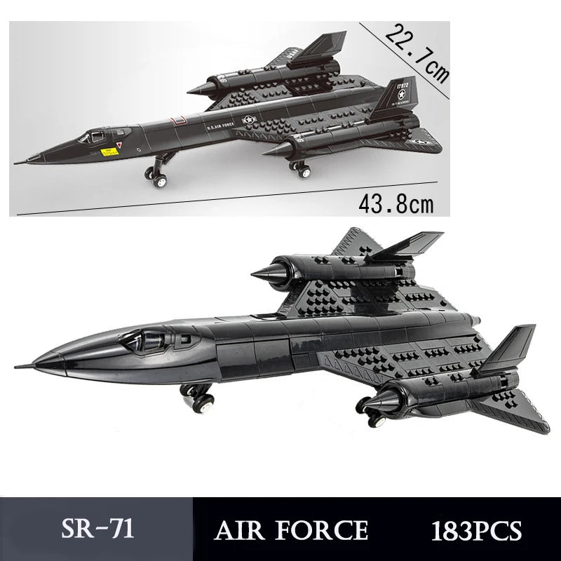 183pcs US Air Force SR-71 New Blackbird Reconnaissance Airplane Model Alloy Fighter Assembling Building Block Toy Children Block