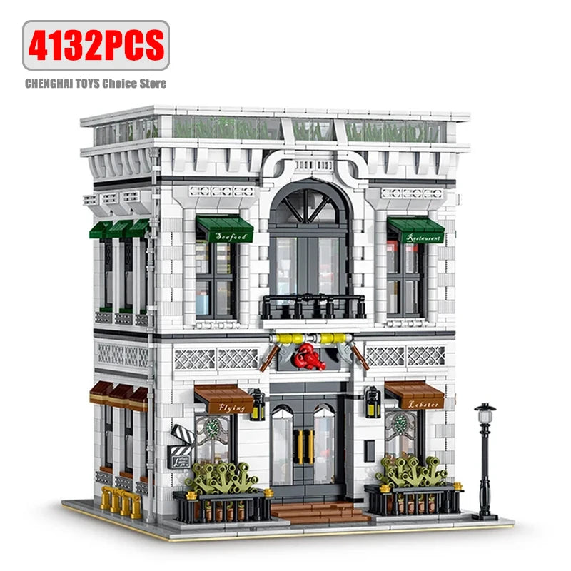 4132 szt. Modułowe klocki budowlane City Street View Restaurant MOC dla dorosłych, kreatywne, nowoczesne, architektoniczne, model domu, klocki, prezent dla dzieci