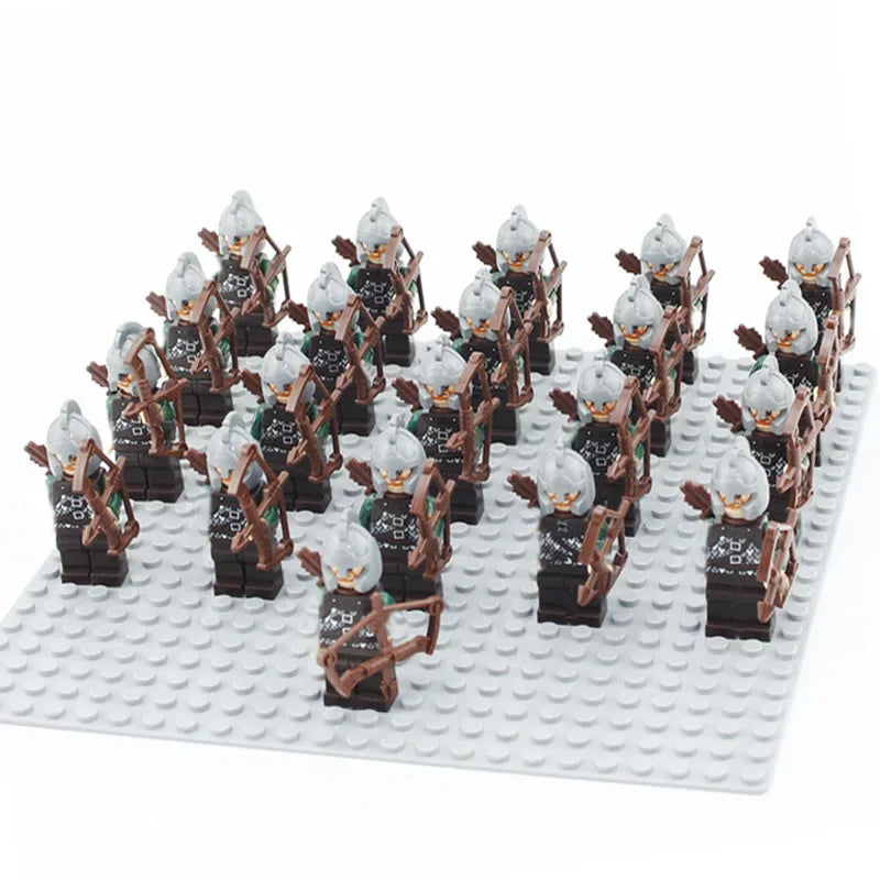 21Pcs The dwarf of the demon world Dann Iron Foot Knight vs Uruk Hai Army Solide Figrues With Shield Sword Spear Kid Blocks Toys